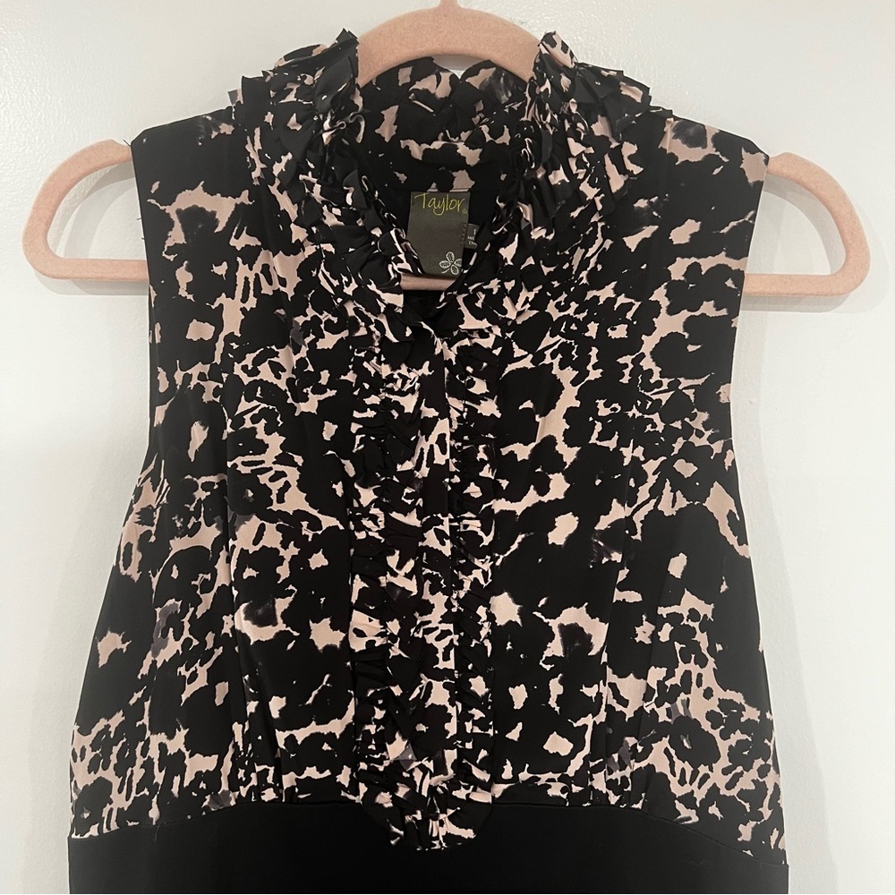 Taylor Women’s Sz 14 Black and Cream Sleeveless Cocktail Dress - Picture 3 of 9